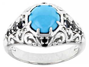 Pre-Owned Blue Sleeping Beauty Turquoise Rhodium Over Sterling Silver Ring 0.33ctw