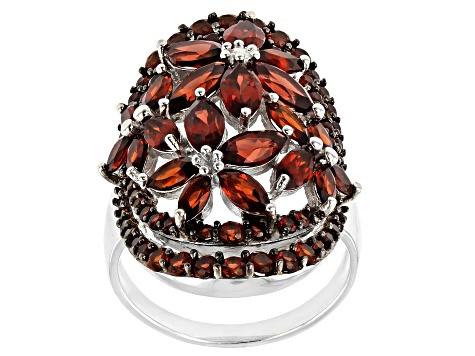 Pre-Owned Red Garnet Rhodium Over Sterling Silver Ring 4.73ctw
