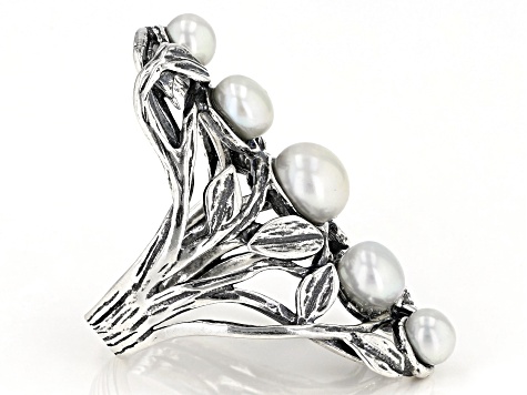 Pre-Owned White Cultured Freshwater Pearl Sterling Silver Ring