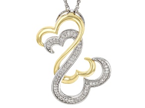 Pre-Owned White Diamond Rhodium And 14K Yellow Gold Over Sterling Silver Pendant With Chain 0.20ctw