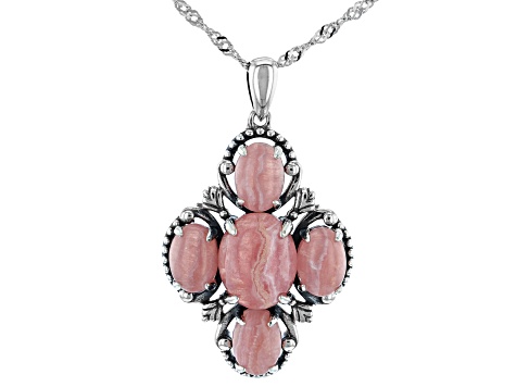 Pre-Owned Pink Rhodochrosite Rhodium Over Sterling Silver Pendant with Chain