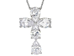 Pre-Owned White Cubic Zirconia Rhodium Over Sterling Silver Cross Pendant With Chain 23.70ctw