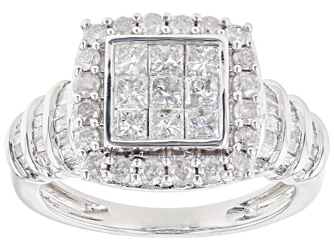 Pre-Owned White Diamond 10k White Gold Quad Ring 1.50ctw