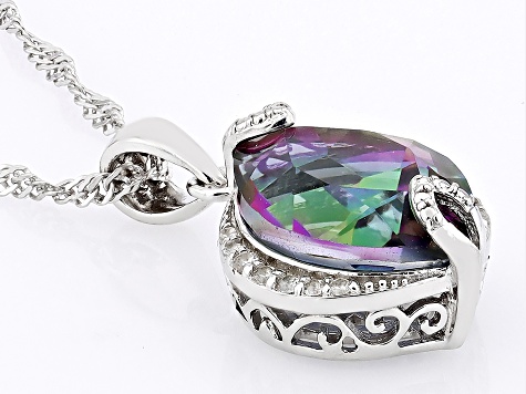 Pre-Owned Multi-Color Quartz Rhodium Over Silver Pendant With Chain 4.18ctw
