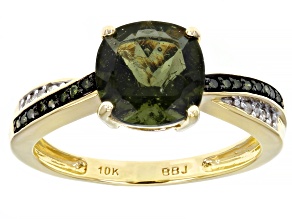 Pre-Owned Green Moldavite 10K Yellow Gold Ring. 1.35ctw