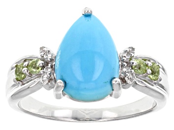 Picture of Pre-Owned Sleeping Beauty Turquoise, Peridot & White Zircon Rhodium Over Silver Ring .19ctw