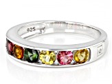 Pre-Owned Multicolor Tourmaline Rhodium Over Silver Band Ring 1.20ctw