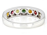Pre-Owned Multicolor Tourmaline Rhodium Over Silver Band Ring 1.20ctw