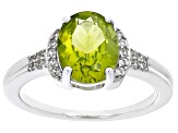 Pre-Owned Green Peridot  Rhodium Over Sterling Silver Ring 2.45ctw