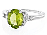 Pre-Owned Green Peridot  Rhodium Over Sterling Silver Ring 2.45ctw