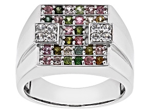 Pre-Owned Multicolor Tourmaline Rhodium Over Sterling Silver Men's Ring 1.39ctw