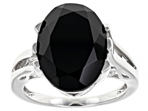 Pre-Owned Black Spinel Rhodium Over Sterling Silver Ring 10.50ct