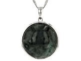 Pre-Owned Charcoal Jadeite Rhodium Over Sterling Silver Pendant with Chain