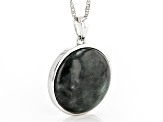 Pre-Owned Charcoal Jadeite Rhodium Over Sterling Silver Pendant with Chain