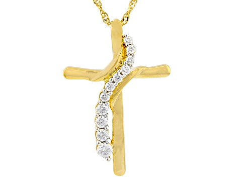 Pre-Owned Moissanite 14k Yellow Gold Over Sterling Silver Cross Pendant .46ctw DEW.