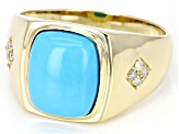 Pre-Owned Blue Sleeping Beauty Turquoise 10k Yellow Gold Men's Ring 0.13ctw