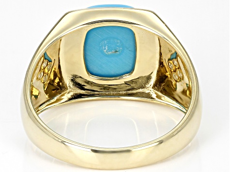 Pre-Owned Blue Sleeping Beauty Turquoise 10k Yellow Gold Men's Ring 0.13ctw