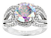 Pre-Owned Aurora Borealis And White Cubic Zirconia Rhodium Over Sterling Silver Ring 7.05ctw
