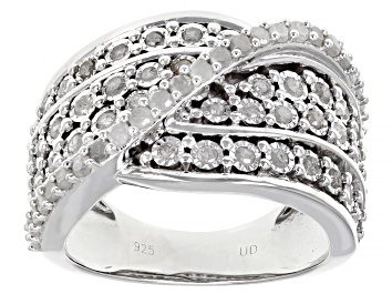 Picture of Pre-Owned White Diamond Rhodium Over Sterling Silver Wide Band Crossover Ring 1.00ctw