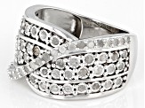 Pre-Owned White Diamond Rhodium Over Sterling Silver Wide Band Crossover Ring 1.00ctw