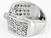 Pre-Owned White Diamond Rhodium Over Sterling Silver Wide Band Crossover Ring 1.00ctw