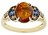 Pre-Owned Orange Amber 18k Yellow Gold Over Sterling Silver Ring 0.43ctw