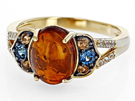 Pre-Owned Orange Amber 18k Yellow Gold Over Sterling Silver Ring 0.43ctw