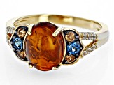 Pre-Owned Orange Amber 18k Yellow Gold Over Sterling Silver Ring 0.43ctw