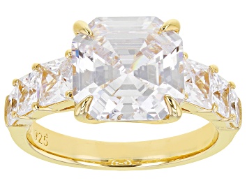 Picture of Pre-Owned Asscher Cut White Cubic Zirconia 18k Yellow Gold Over Sterling Silver Ring 10.15ctw