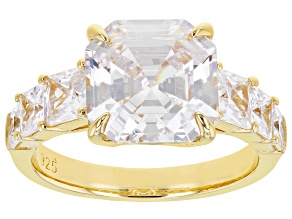 Pre-Owned Asscher Cut White Cubic Zirconia 18k Yellow Gold Over Sterling Silver Ring 10.15ctw