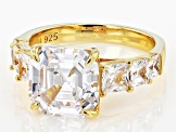 Pre-Owned Asscher Cut White Cubic Zirconia 18k Yellow Gold Over Sterling Silver Ring 10.15ctw