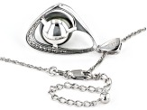Pre-Owned Cultured Tahitian Pearl & White Zircon Rhodium Over Sterling Silver Pendant With Chain