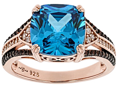 Pre-Owned Blue, Mocha And White Cubic Zirconia 18k Rose Gold Over Sterling Silver Ring 6.54ctw