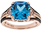 Pre-Owned Blue, Mocha And White Cubic Zirconia 18k Rose Gold Over Sterling Silver Ring 6.54ctw