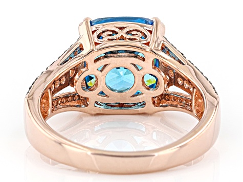 Pre-Owned Blue, Mocha And White Cubic Zirconia 18k Rose Gold Over Sterling Silver Ring 6.54ctw