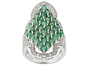 Pre-Owned Green Emerald With White Zircon Rhodium Over Sterling Silver Ring 3.59ctw