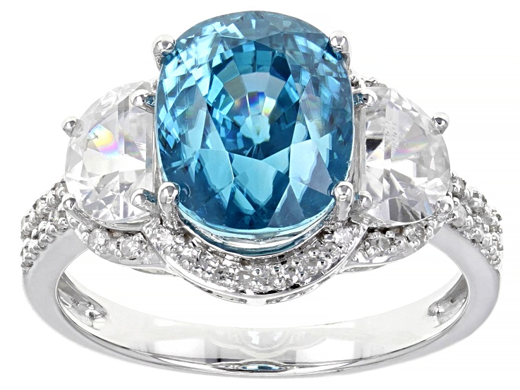Pre-Owned Blue Zircon Rhodium Over 14k White Gold Ring 6.88