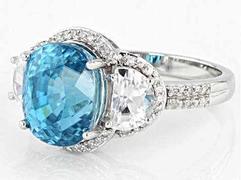 Pre-Owned Blue Zircon Rhodium Over 14k White Gold Ring 6.88ctw