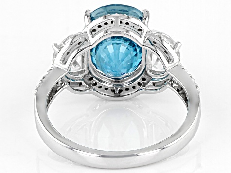 Pre-Owned Blue Zircon Rhodium Over 14k White Gold Ring 6.88ctw