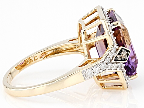 Pre-Owned Emerald Cut Bi-Color Ametrine, White, And Champagne Diamond 14k Yellow Gold Ring 5.43ctw