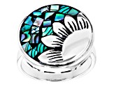 Pre-Owned Multi Color Mosaic Abalone Shell Rhodium Over Silver Sunflower Ring