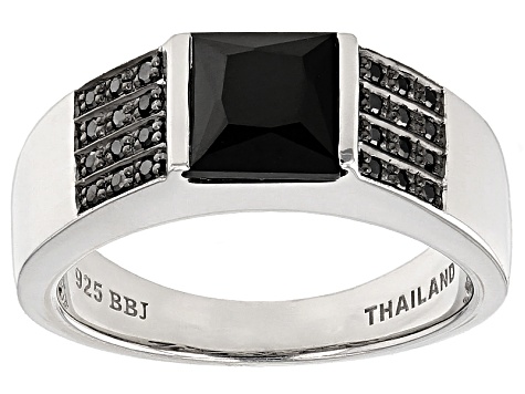 Pre-Owned Black Spinel Rhodium Over Sterling Silver Men's Ring 2.22ctw