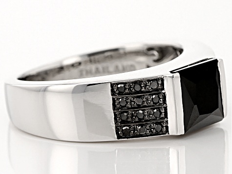 Pre-Owned Black Spinel Rhodium Over Sterling Silver Men's Ring 2.22ctw