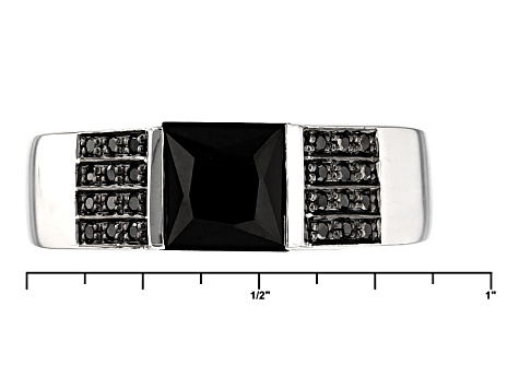 Pre-Owned Black Spinel Rhodium Over Sterling Silver Men's Ring 2.22ctw