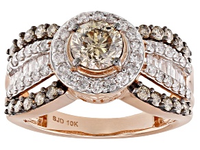 Pre-Owned Champagne And White Diamond 10k Rose Gold Ring 1.95ctw