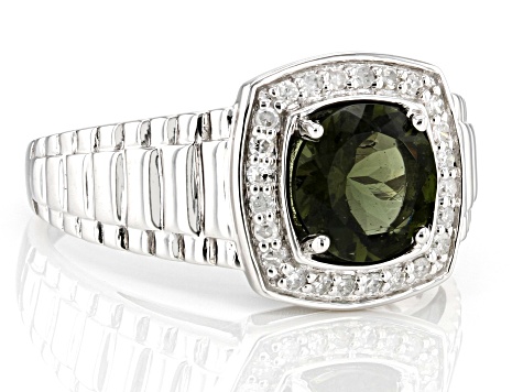 Pre-Owned Green Moldavite Rhodium Over 10k White Gold Men's Ring 1.52ctw