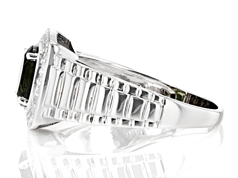 Pre-Owned Green Moldavite Rhodium Over 10k White Gold Men's Ring 1.52ctw