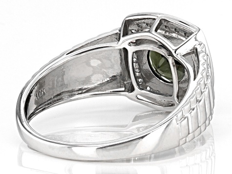 Pre-Owned Green Moldavite Rhodium Over 10k White Gold Men's Ring 1.52ctw