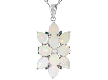 Picture of Pre-Owned Ethiopian Opal Rhodium Over Silver Pendant With Chain 3.66ctw