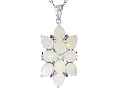 Pre-Owned Ethiopian Opal Rhodium Over Silver Pendant With Chain 3.66ctw